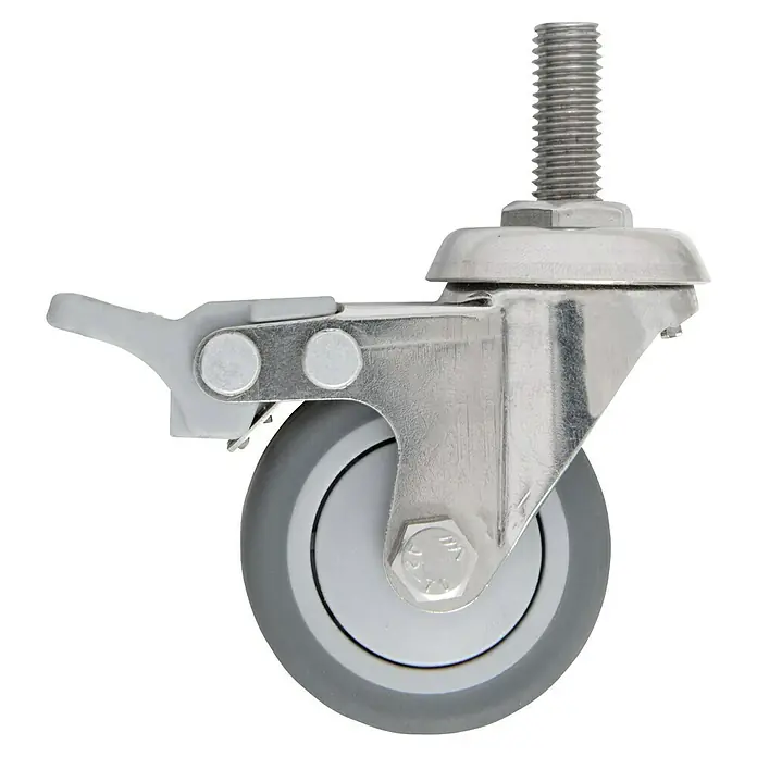 Doppler Rollen-Set Life - Passend für: Doppler Granitschirmständer Life, 4 Stk. - Silberne Metall-Lenkrolle mit Gewindespindel und grauem Rad mit Bremse.