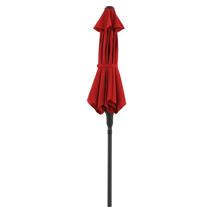 Doppler Balkonschirm rund Life Lift - Chili, Durchmesser Bespannung: 180 cm - Geschlossener roter Sonnenschirm mit dunklem Mast.