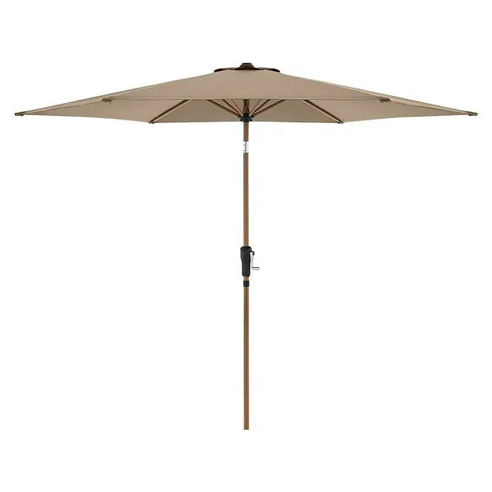 Doppler Balkonschirm rund Life Lift - Greige, Durchmesser Bespannung: 305 cm - Beiger Sonnenschirm mit Holzstange und Kurbelgriff.