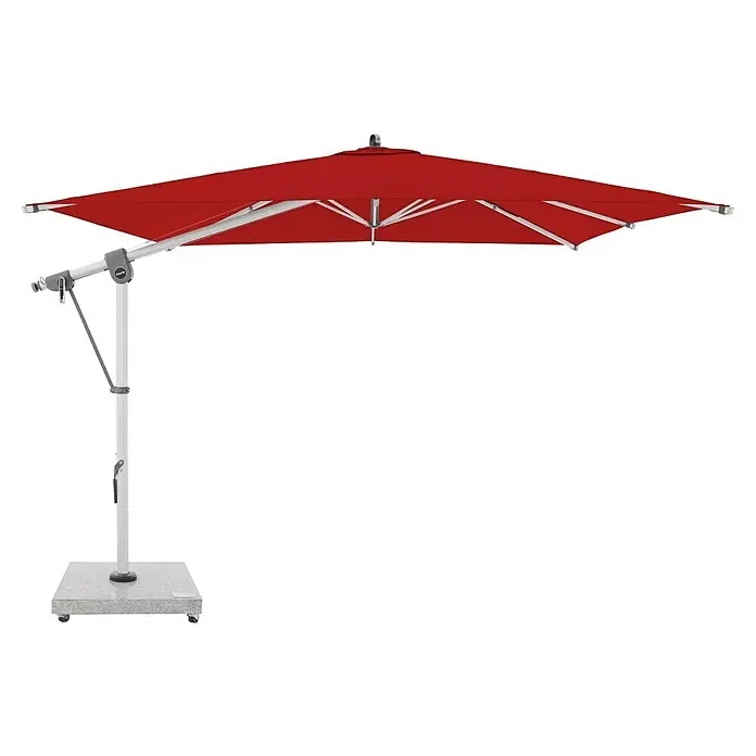 Doppler Expert Ampelschirm Expert - Rot, Bespannungsmaß (L x B): 300 x 300 cm - Roter Ampelschirm mit hellgrauem Gestell und quadratischem, grauem Rollfuß.