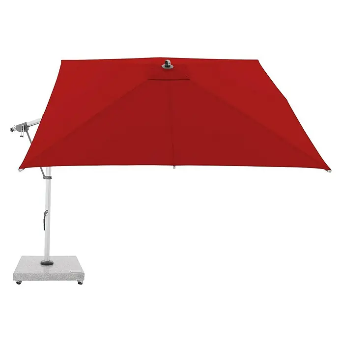 Doppler Expert Ampelschirm Expert - Rot, Bespannungsmaß (L x B): 300 x 300 cm - Roter, rechteckiger Terrassenschirm mit stabilem grauem Fuß, spendet viel Schatten.