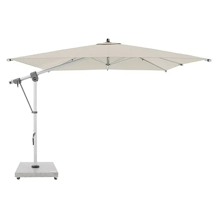 Doppler Expert Ampelschirm Expert - Natur, Bespannungsmaß (L x B): 300 x 300 cm - Beiger Freiarmschirm mit hellgrauem Mast und rollbarem Sockel, für die Beschattung im Freien.