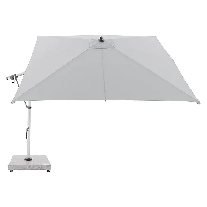 Doppler Expert Ampelschirm Expert - Hellgrau, Bespannungsmaß (L x B): 300 x 300 cm - Weißer quadratischer Ampelschirm mit hellgrauem Rollsockel.