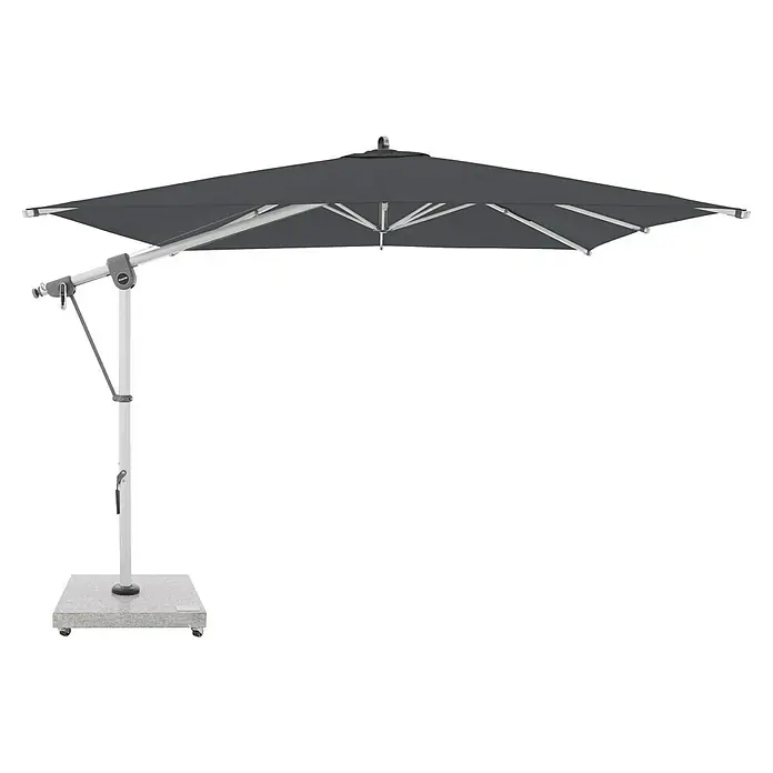 Doppler Expert Ampelschirm Expert - Anthrazit, Bespannungsmaß (L x B): 300 x 300 cm - Dunkelgrauer Ampelschirm mit hellem Gestell und Rollsockel.