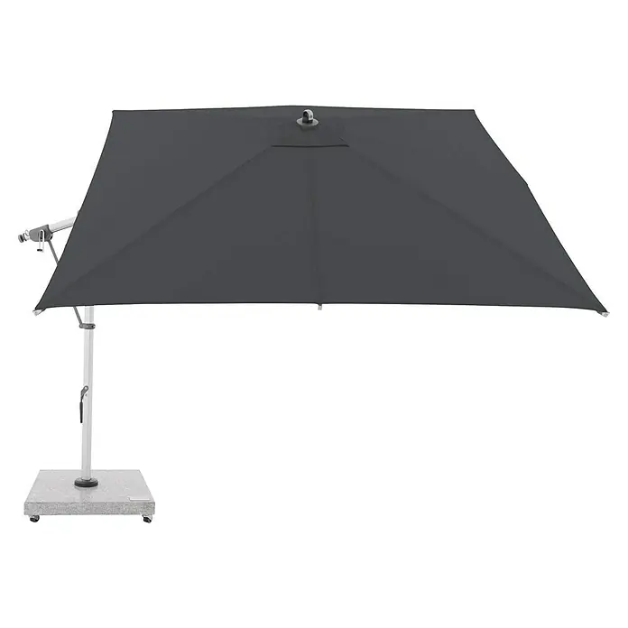 Doppler Expert Ampelschirm Expert - Anthrazit, Bespannungsmaß (L x B): 300 x 300 cm - Dunkelgrauer Ampelschirm mit weißem Mast und Rollfuß.