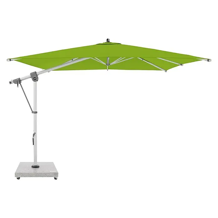 Doppler Expert Ampelschirm Expert - Smaragdgrün, Bespannungsmaß (L x B): 300 x 300 cm - Limettengrüner Freiarmschirm mit weißem Mast und grauem Rollsockel, spendet Schatten.