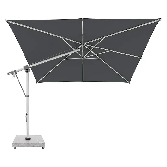 Doppler Expert Ampelschirm Expert - Anthrazit, Bespannungsmaß (L x B): 300 x 300 cm - Dunkelgrauer Ampelschirm mit hellem Gestell und quadratischem Rollsockel.
