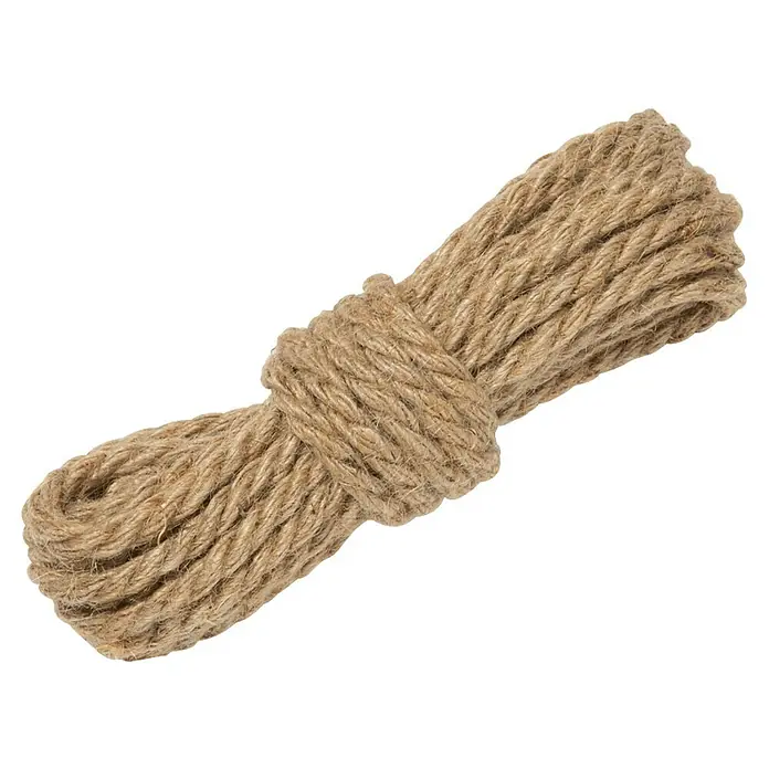 Conacord Seil - Seillänge: 5 m, Naturfaser, Durchmesser: 8 mm - Ein Bündel natürliches Juteseil, fest zusammengerollt und gebunden.