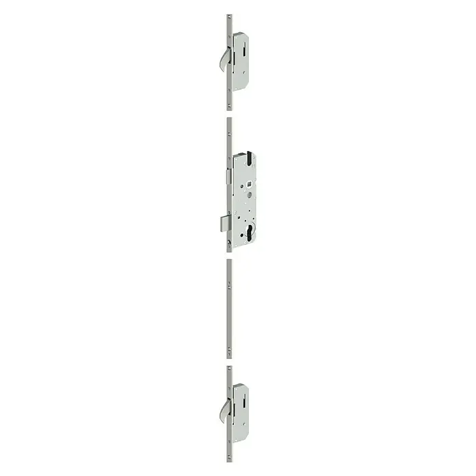 Aurelis Haustür BH 801 - 110 x 210 cm, DIN Anschlag: Rechts, Altholz Dekor/Weiß - Silbernes Mehrfachverriegelungssystem mit Haken und Zylinder.