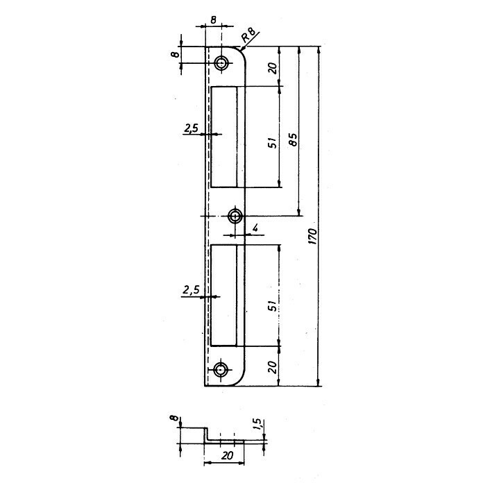 Stabilit Winkelblech (L x B x H: 170 x 20 x 8 mm, Stahl)