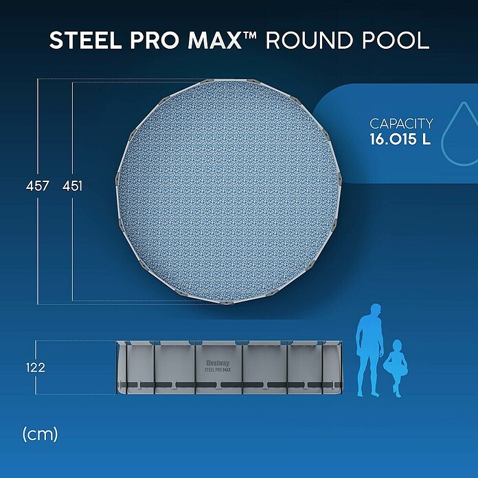Bestway Montažni bazen Steel Pro Max  (Ø x V: 4,57 x 122 cm, Siva, 16.015 l) | Bazeni z okvirjem | Montažni bazeni | Vrtni bazeni | Bazeni | Vrt in prosti čas | Izdelki | BAUHAUS