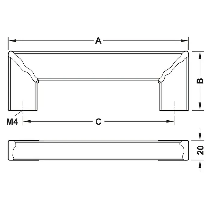 Häfele Tirador para muebles 100.45.309 - L x An x Al: 35 x 6 x 2 cm, Acero - Imagen de producto de un tirador de mueble con dimensiones para el montaje. Sirve para mostrar las dimensiones y detalles del tirador.