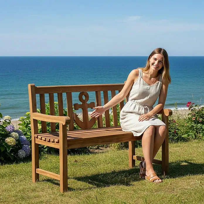 Bene Living Gartenbank Anker - B x T x H: 120 x 60 x 94 cm, Teakholz, Natur