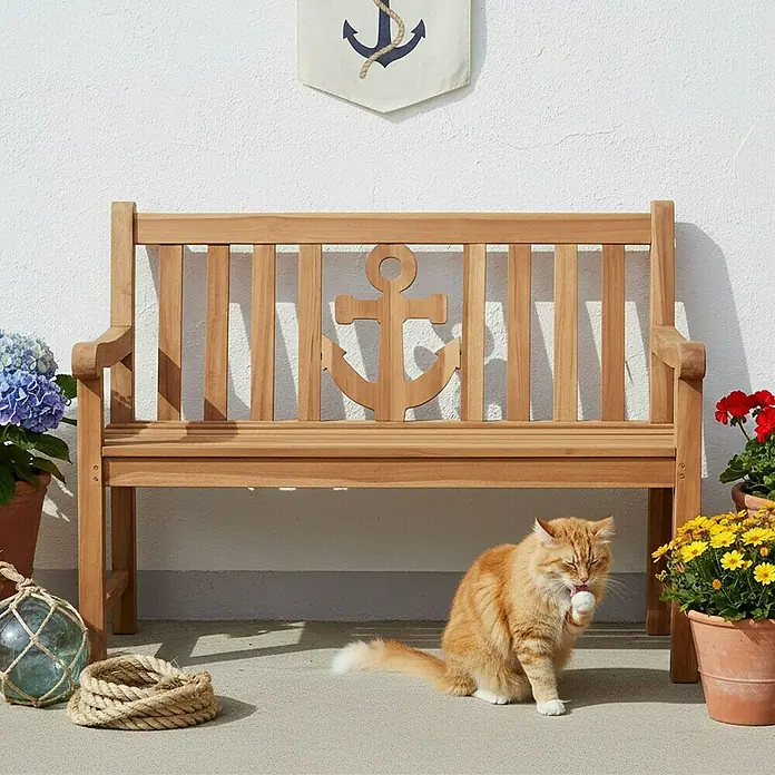 Bene Living Gartenbank Anker - B x T x H: 120 x 60 x 94 cm, Teakholz, Natur