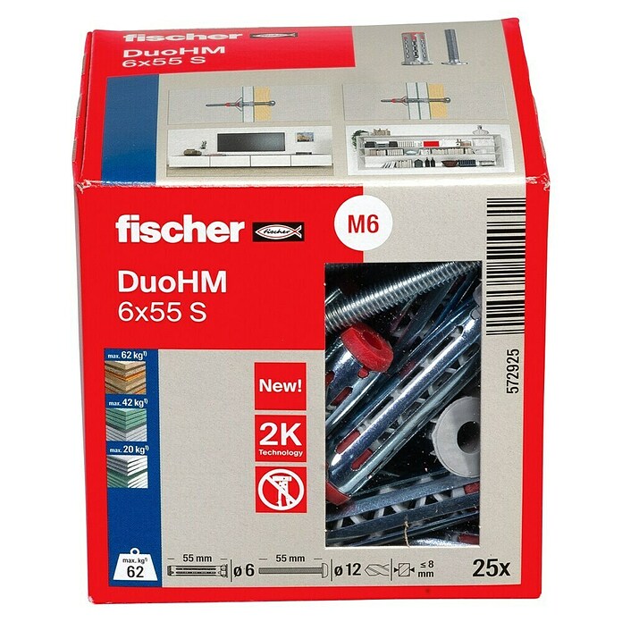 Fischer Vložek za vdolbine DuoHM  (Ø x Do: 12 x 55 mm, Najlon, 25 kos, M 6) | 1060 - Dübel | AADD - Dübel | AAD - Kleineisenwaren | AA - Eisenwaren | A - Eisenwaren | BAUHAUS