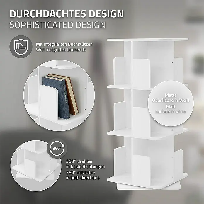 ML-Design Holzregal Spielzeugregal drehbar 360 Grad Regal Standregal freistehend Drehregal - Anzahl Böden: 3 Stk., Weiß