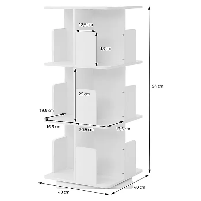 ML-Design Holzregal Spielzeugregal drehbar 360 Grad Regal Standregal freistehend Drehregal - Anzahl Böden: 3 Stk., Weiß
