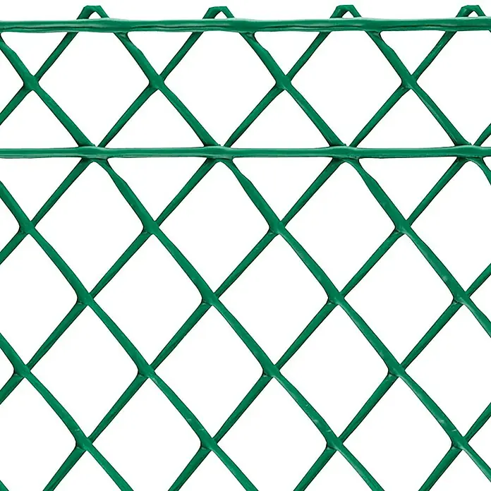 Nortene Malla protectora Floranet - Verde, L x Al: 5 x 0,4 m - Primer plano de una valla de tela metálica verde con patrones cuadrados.
