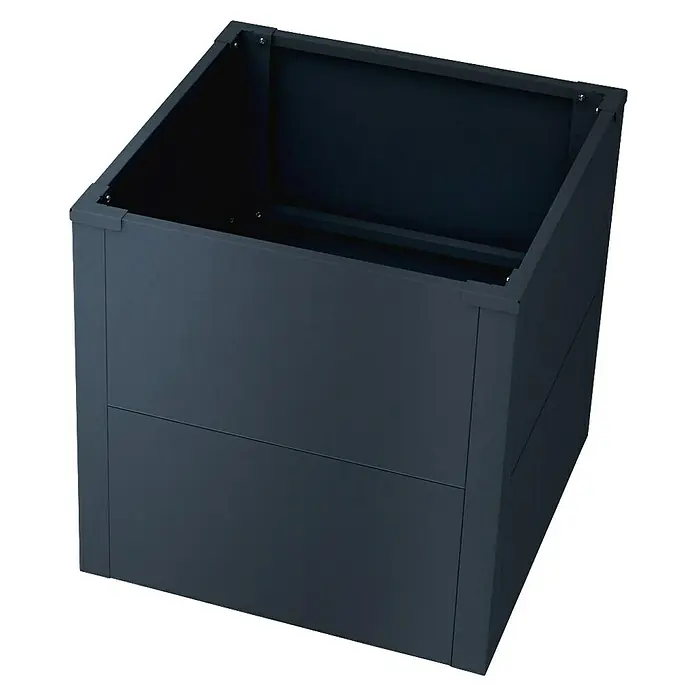 Metzler Hochbeet - 50 x 50 x 50 cm, Stahl, Anthrazit - Dunkelgraues Metall-Pflanzgefäß mit offener Oberseite, schräge Ansicht.