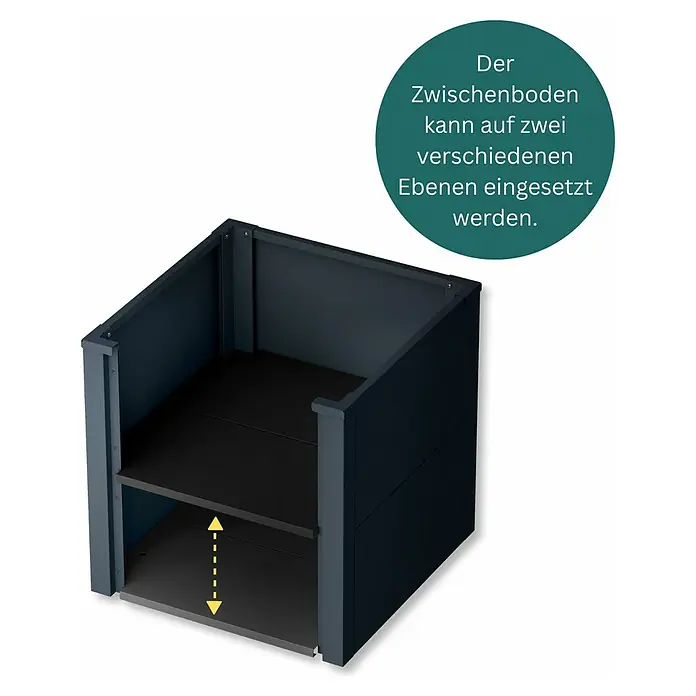 Metzler Zwischenboden - Passend für: Metzler Hochbeete (50 x 50 x 50 cm) - Dunkelgraues Pflanzgefäß mit einem verstellbaren Zwischenboden, der auf zwei verschiedenen Höhen eingesetzt werden kann.