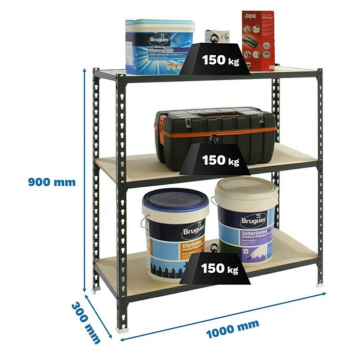 Simonrack Maderclick Estantería metálica Plus (Al x An x Pr: 90 x 100 x 30 cm, Capacidad de carga por balda: 150 kg, Número de baldas: 3 ud., Inserción, Antracita) | BAUHAUS