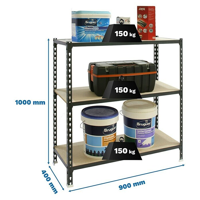 Simonrack Maderclick Estantería metálica (Al x An x Pr: 100 x 90 x 40 cm, Capacidad de carga por balda: 150 kg, Número de baldas: 3 ud., Inserción, Antracita) | BAUHAUS