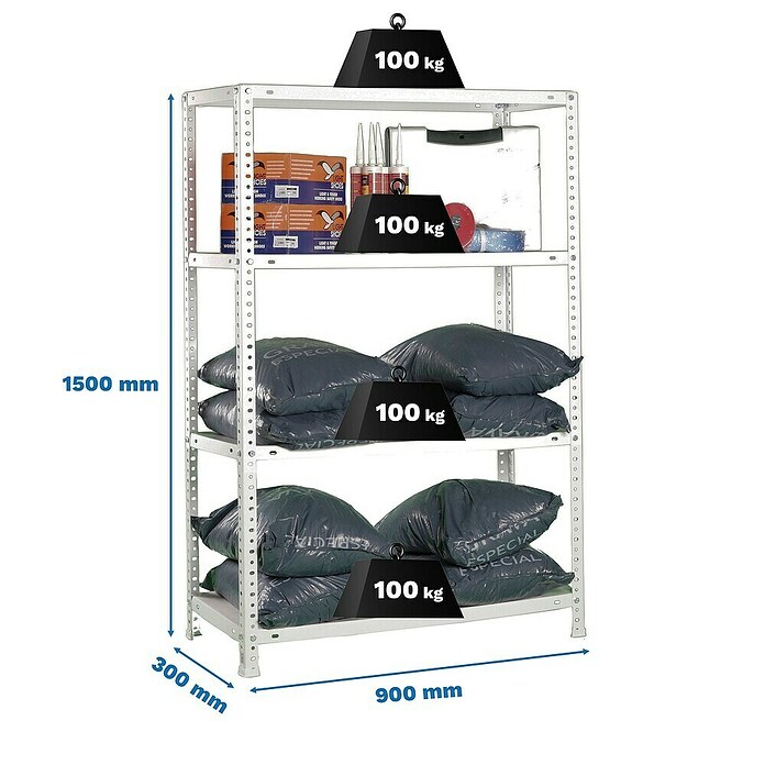 Simonrack Simonclassic Estantería metálica Comfort (Al x An x Pr: 150 x 90 x 30 cm, Capacidad de carga por balda: 100 kg, Número de baldas: 4 ud., Atornillado, Blanco) | BAUHAUS