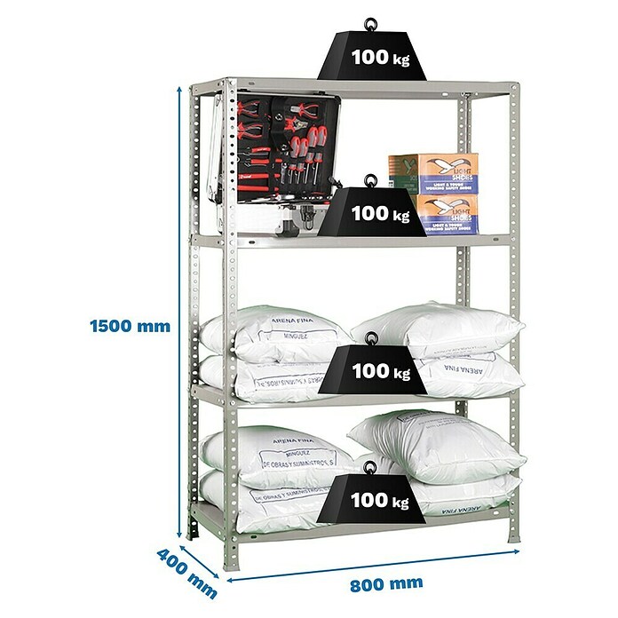 Simonrack Simonclassic Estantería metálica Comfort Mini (Al x An x Pr: 150 x 80 x 40 cm, Capacidad de carga por balda: 100 kg, Número de baldas: 4 ud., Atornillado, Gris) | BAUHAUS