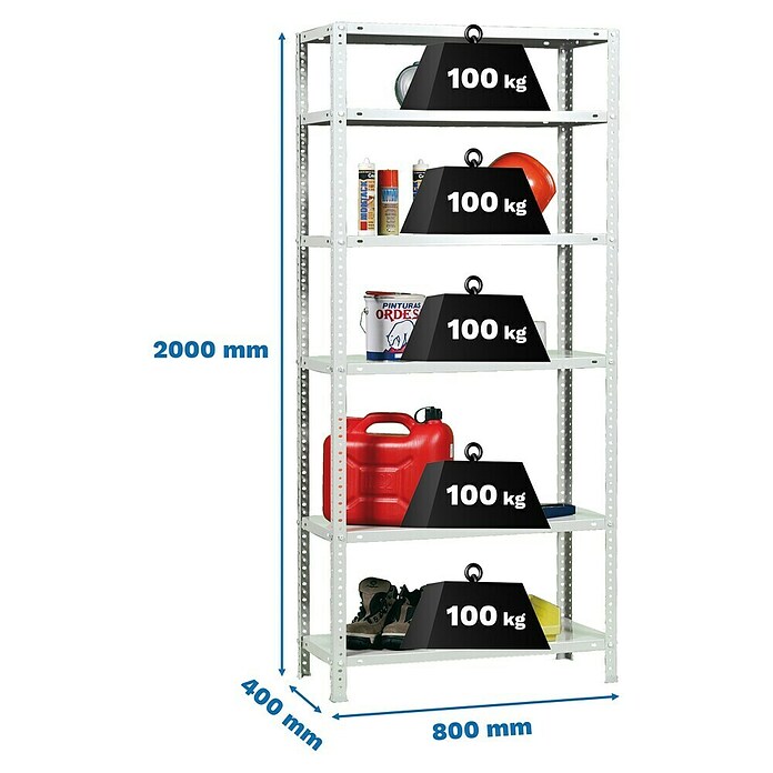 Simonrack Simonclassic Estantería metálica Comfort Mini (Al x An x Pr: 200 x 80 x 40 cm, Capacidad de carga por balda: 100 kg, Número de baldas: 6 ud., Atornillado, Blanco) | BAUHAUS