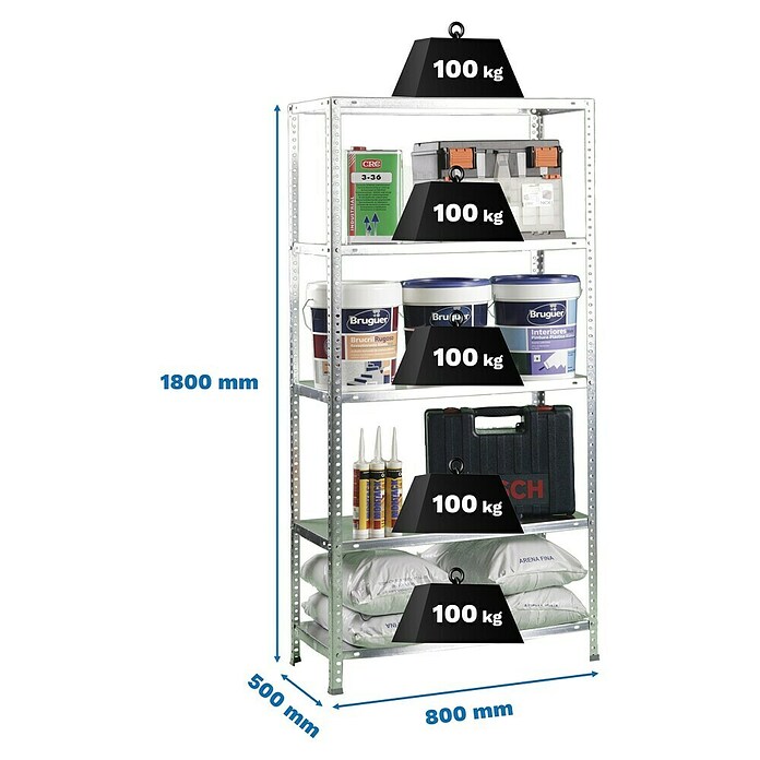 Simonrack Simonclassic Estantería metálica Comfort Mini (Al x An x Pr: 180 x 80 x 50 cm, Capacidad de carga por balda: 100 kg, Número de baldas: 5 ud., Atornillado, Galvanizado) | BAUHAUS