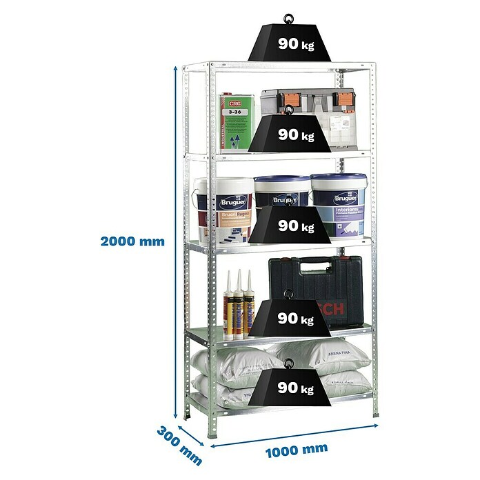 Simonrack Simonclassic Estantería metálica Comfort Superplus (Al x An x Pr: 200 x 110 x 30 cm, Capacidad de carga por balda: 90 kg, Número de baldas: 5 ud., Atornillado, Galvanizado) | BAUHAUS