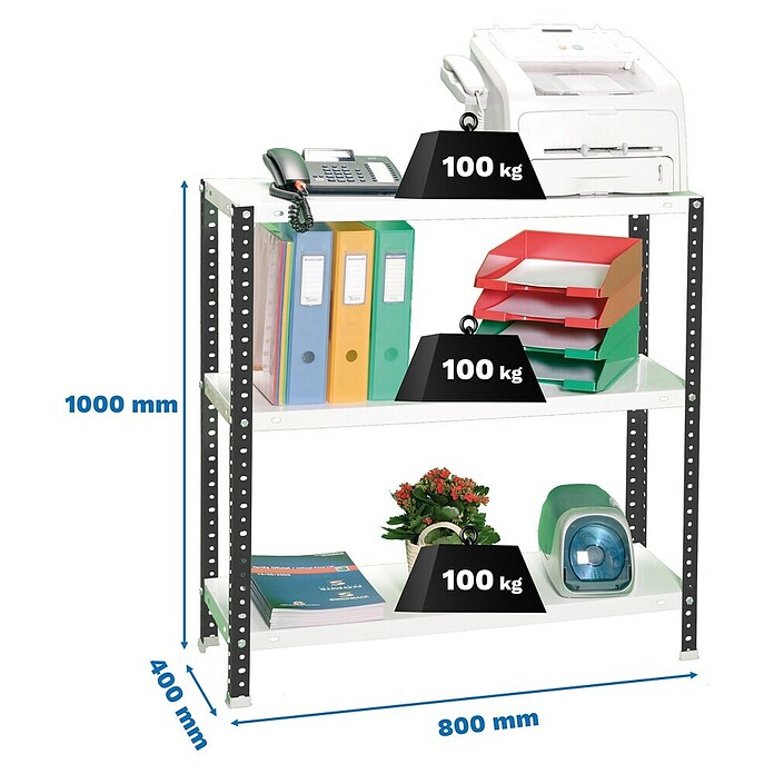 Simonrack Simonclassic Estantería metálica Comfort Mini (Al x An x Pr: 100 x 80 x 40 cm, Capacidad de carga por balda: 100 kg, Número de baldas: 3 ud., Atornillado, Antracita/Blanco) | BAUHAUS