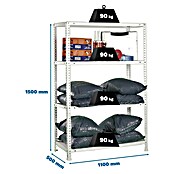 Simonrack Simonclassic Estantería metálica Comfort Superplus (Al x An x Pr: 150 x 110 x 50 cm, Capacidad de carga por balda: 90 kg, Número de baldas: 4 ud., Atornillado, Blanco) | BAUHAUS