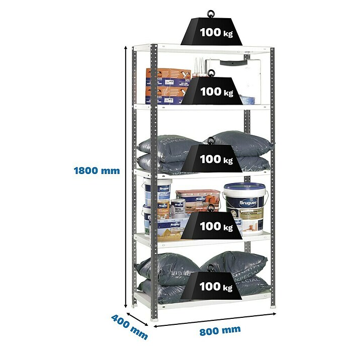 Simonrack Simonclassic Estantería metálica Comfort Mini (Al x An x Pr: 180 x 80 x 40 cm, Capacidad de carga por balda: 100 kg, Número de baldas: 5 ud., Atornillado, Antracita/Blanco) | BAUHAUS