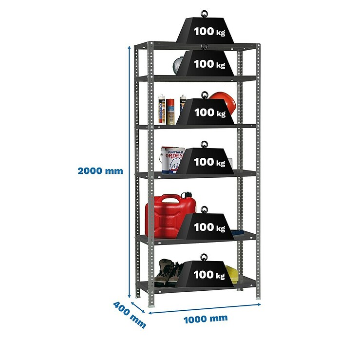 Simonrack Simonclassic Estantería metálica Comfort Plus (Al x An x Pr: 200 x 100 x 40 cm, Capacidad de carga por balda: 100 kg, Número de baldas: 6 ud., Atornillado, Antracita) | BAUHAUS