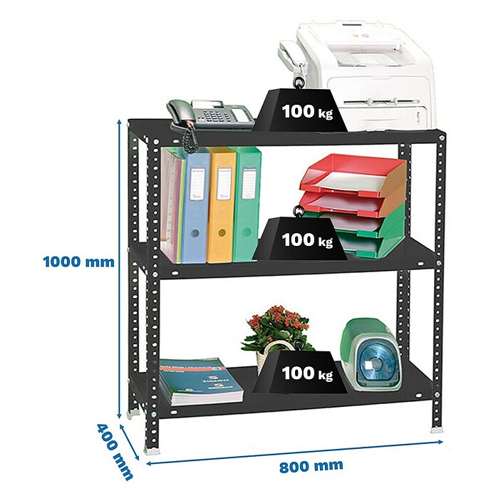Simonrack Simonclassic Estantería metálica Comfort Mini (Al x An x Pr: 100 x 80 x 40 cm, Capacidad de carga por balda: 100 kg, Número de baldas: 3 ud., Atornillado, Antracita) | BAUHAUS