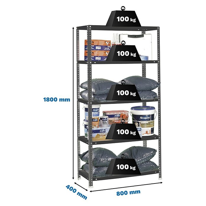 Simonrack Simonclassic Estantería metálica Comfort Mini (Al x An x Pr: 180 x 80 x 40 cm, Capacidad de carga por balda: 100 kg, Número de baldas: 5 ud., Atornillado, Antracita) | BAUHAUS