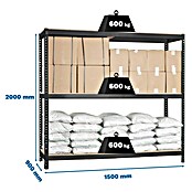 Simonrack Simonforte Estantería para cargas pesadas Chipboard (Al x An x Pr: 200 x 150 x 90 cm, Capacidad de carga por balda: 600 kg, Número de baldas: 3 ud., Inserción, Antracita/Madera) | BAUHAUS