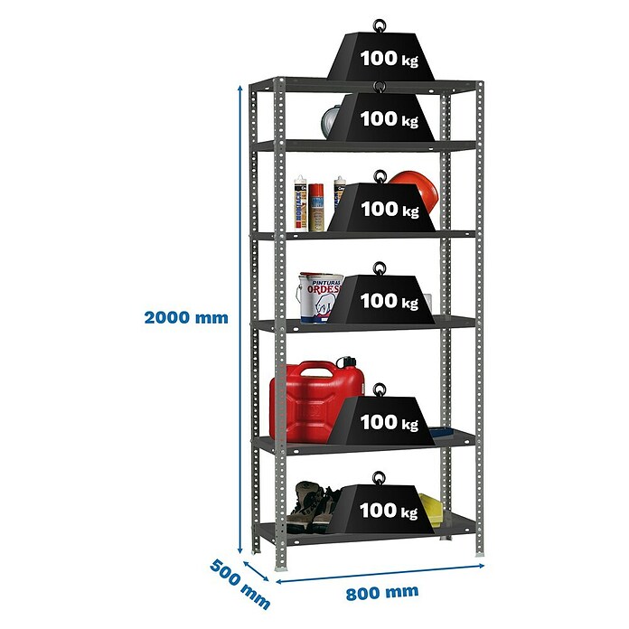 Simonrack Simonclassic Estantería metálica Comfort Mini (Al x An x Pr: 200 x 80 x 50 cm, Capacidad de carga por balda: 100 kg, Número de baldas: 6 ud., Atornillado, Antracita) | BAUHAUS