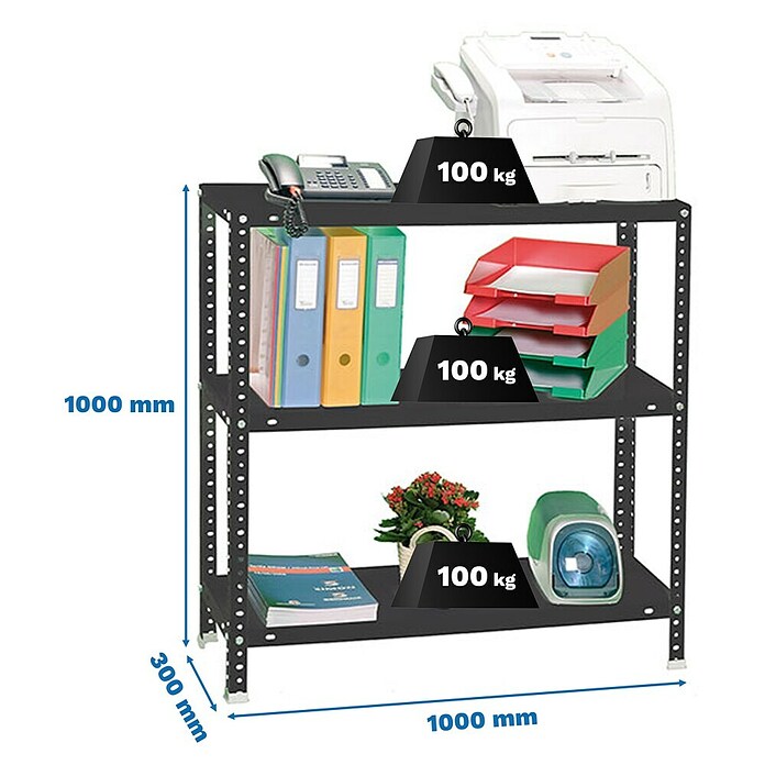 Simonrack Simonclassic Estantería metálica Comfort Plus (Al x An x Pr: 100 x 100 x 30 cm, Capacidad de carga por balda: 100 kg, Número de baldas: 3 ud., Atornillado, Antracita) | BAUHAUS