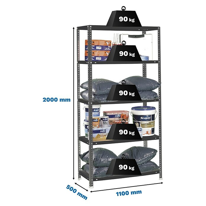 Simonrack Simonclassic Estantería metálica Comfort Superplus (Al x An x Pr: 200 x 110 x 50 cm, Capacidad de carga por balda: 90 kg, Número de baldas: 5 ud., Atornillado, Antracita) | BAUHAUS