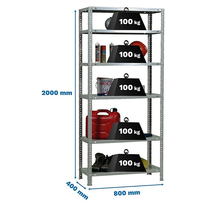 Simonrack Simonclassic Estantería metálica Comfort Mini (Al x An x Pr: 200 x 80 x 40 cm, Capacidad de carga por balda: 100 kg, Número de baldas: 6 ud., Atornillado, Galvanizado) | BAUHAUS
