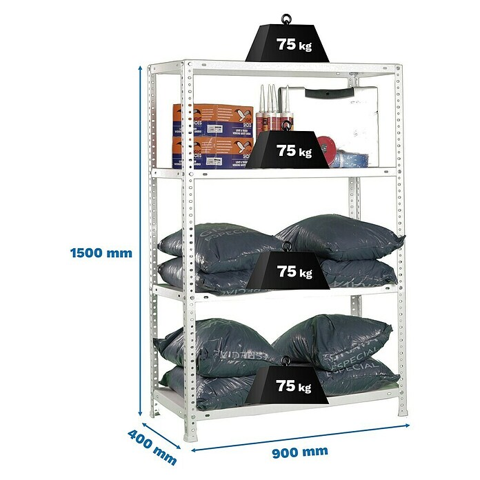 Simonrack Simonclassic Estantería metálica Advantage (Al x An x Pr: 150 x 90 x 40 cm, Capacidad de carga por balda: 75 kg, Número de baldas: 4 ud., Atornillado, Blanco) | BAUHAUS