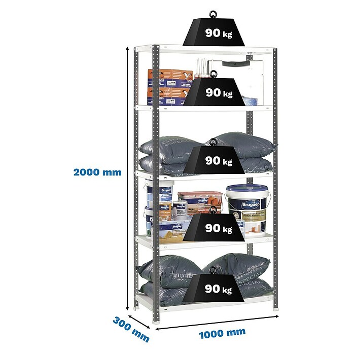 Simonrack Simonclassic Estantería metálica Comfort Superplus (Al x An x Pr: 200 x 110 x 30 cm, Capacidad de carga por balda: 90 kg, Número de baldas: 5 ud., Atornillado, Antracita/Blanco) | BAUHAUS