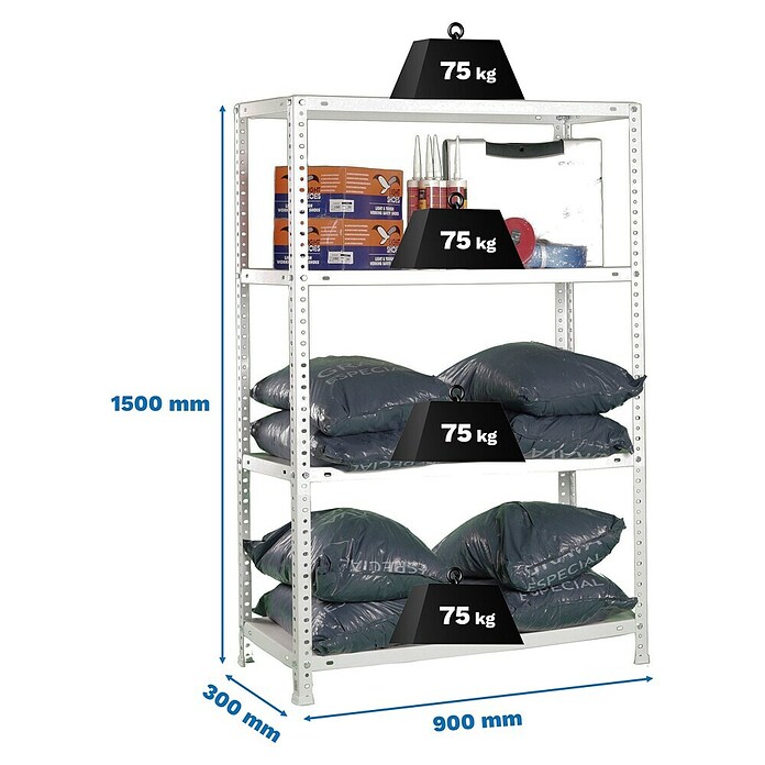 Simonrack Simonclassic Estantería metálica Advantage (Al x An x Pr: 150 x 90 x 30 cm, Capacidad de carga por balda: 75 kg, Número de baldas: 4 ud., Atornillado, Blanco) | BAUHAUS