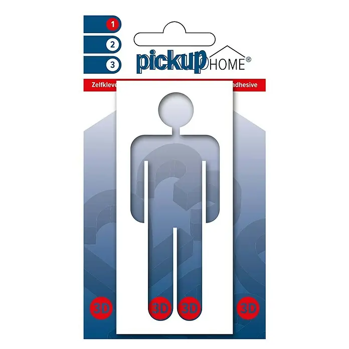 Pickup 3D Home WC-Aufkleber Frame - Motiv: Herren, Weiß, Höhe: 10 cm - Pickup HOME® 3D-Klebehaken in Form eines Mannes. Ideal für die Organisation in Ihrem Zuhause.