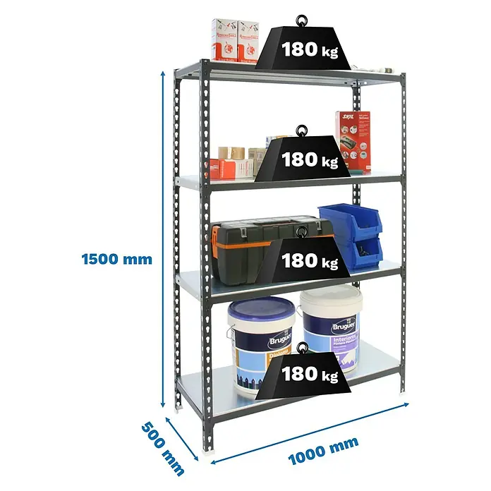 Simonrack Simonclick Metallregal Simonclick Plus - H x B x T: 150 x 100 x 50 cm, Traglast pro Boden: 180 kg, Anzahl Böden: 4 Stk., Stecken, Anthrazit/Weiß - Dunkelgraues Metallregal mit 4 Böden, 1500x1000x500mm, 180 kg Tragkraft pro Boden.