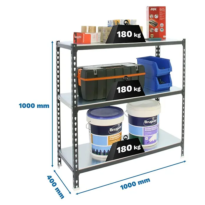 Simonrack Simonclick Metallregal Simonclick Plus - H x B x T: 100 x 100 x 40 cm, Traglast pro Boden: 180 kg, Anzahl Böden: 3 Stk., Stecken, Anthrazit/Weiß - Dunkelgraues Metallregal, 1000x400x1000 mm (HxTxB), mit 180 kg Traglast pro Boden.