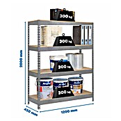 Simonrack Bricoforte Estantería para cargas pesadas Chipboard (Al x An x Pr: 200 x 120 x 45 cm, Capacidad de carga por balda: 300 kg, Número de baldas: 4 ud., Inserción, Galvanizado) | BAUHAUS