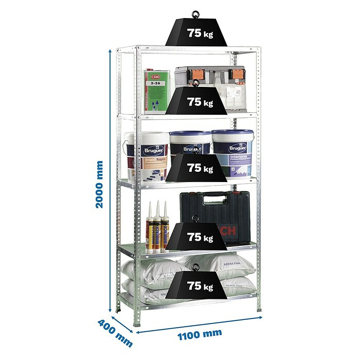 Simonrack Simonclassic Estantería metálica Advantage Superplus (Al x An x Pr: 200 x 110 x 40 cm, Capacidad de carga por balda: 75 kg, Número de baldas: 5 ud., Atornillado, Galvanizado) | BAUHAUS